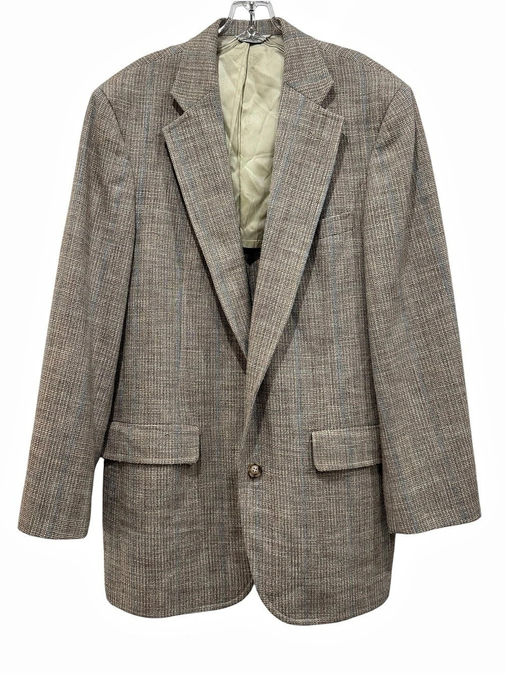 John Weitz Apex Houndstooth Plaid Sport Coat Brown & Blue Tweed Blazer 41L